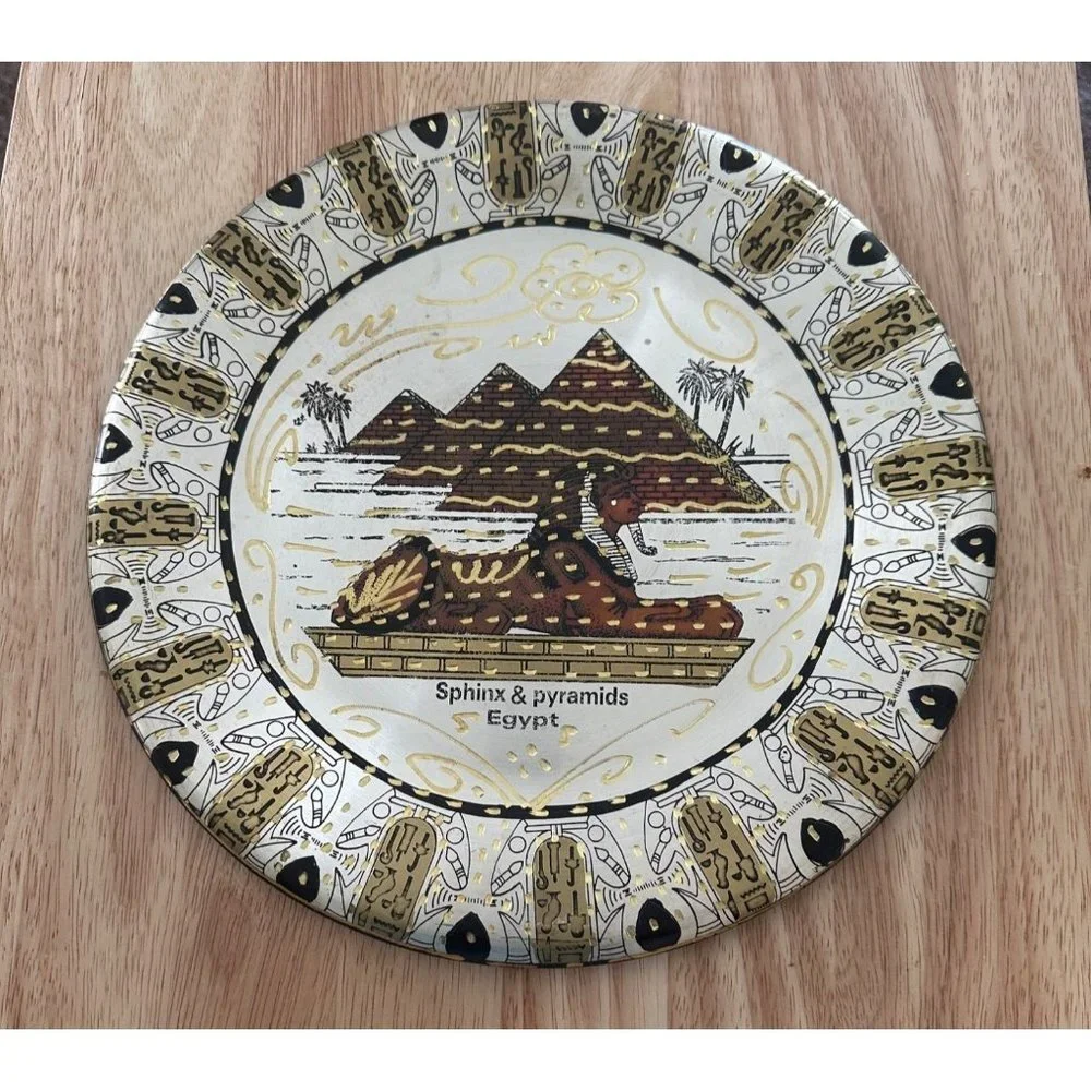 Sphinx & 3 Pyramids Egypt Map Copper Collection Plate 11 inch Handmade Sku 2707